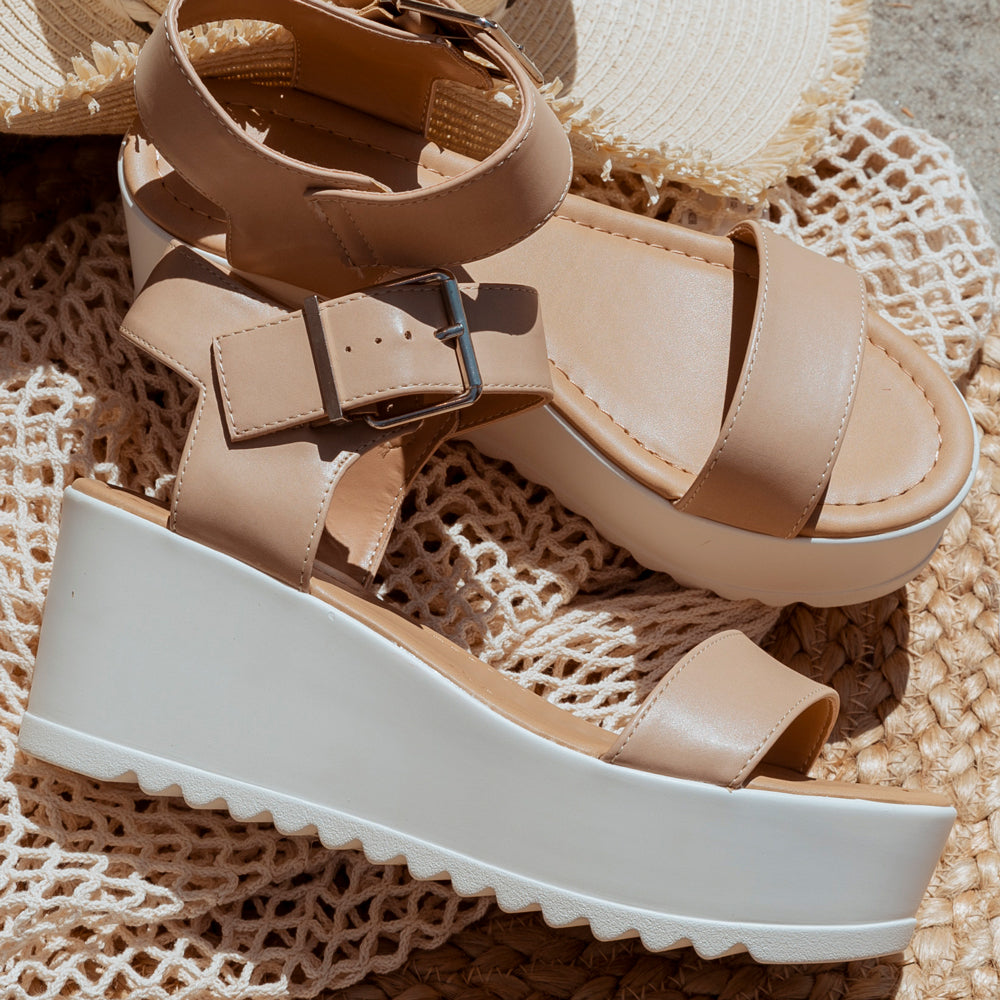 Women Twist Detail Platform Slingback Sandals, Elegant Summer Beige Wedge  Sandals | SHEIN EUR