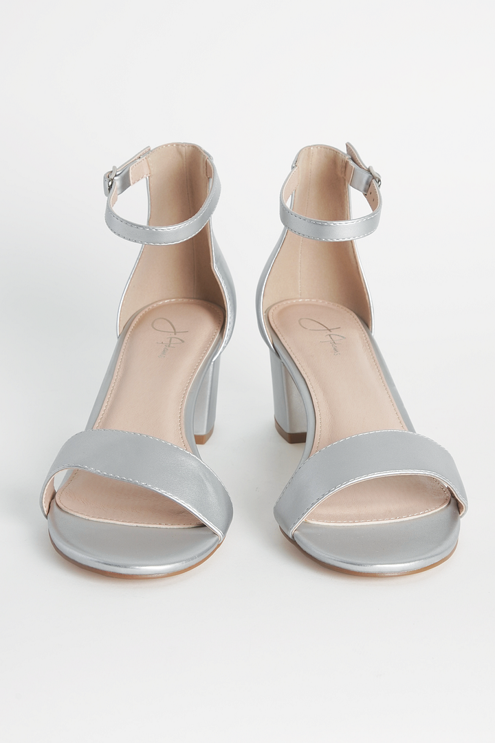 Blossom Valanda-2 Silver Ankle Strap Block Heel Almond Toe 6