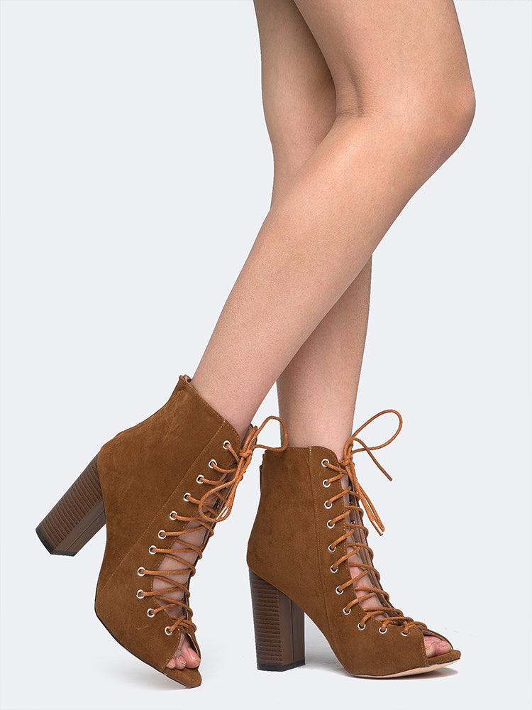 Lace Up Peep Toe Bootie