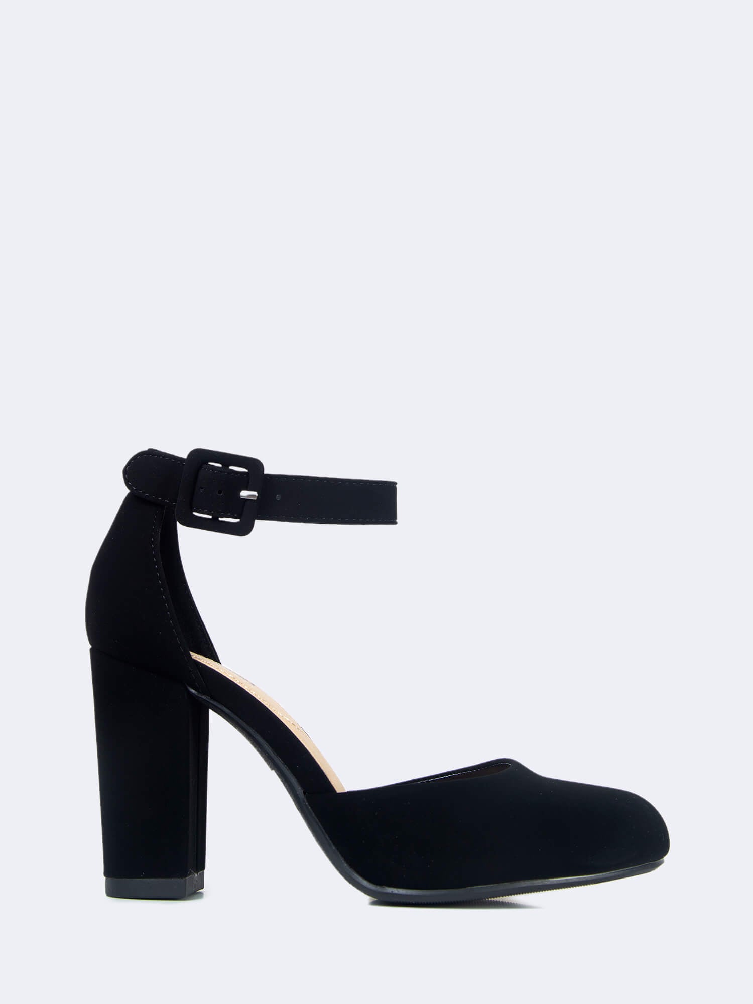 Round Closed Toe Ankle Strap Chunky High Heel