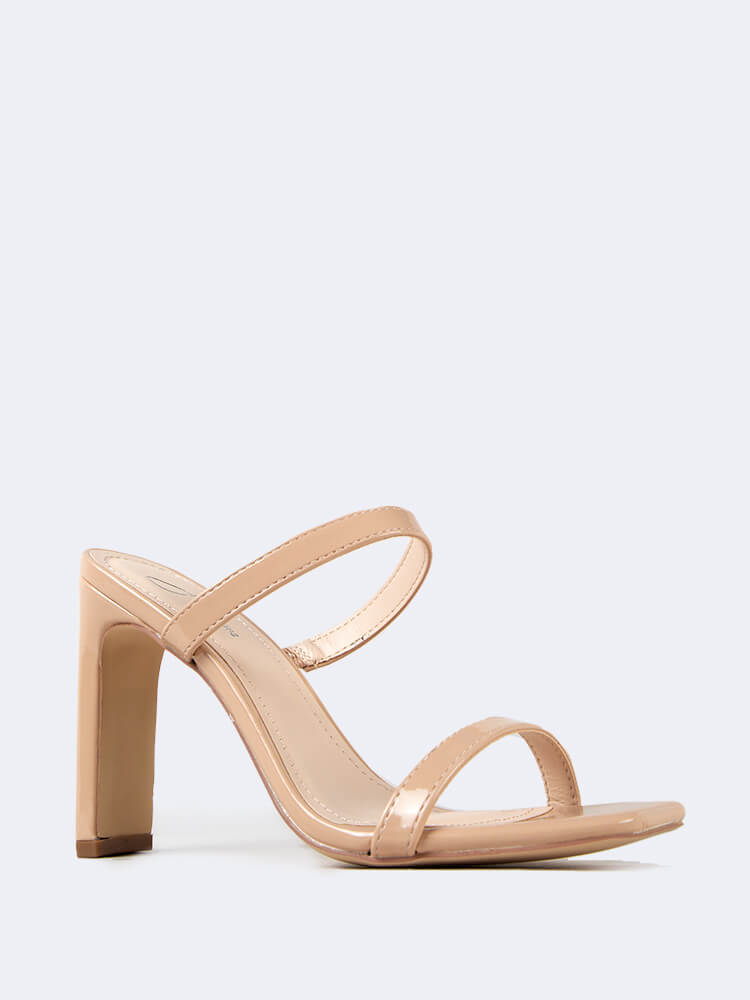 Square Open Toe Slip On Heeled Sandals