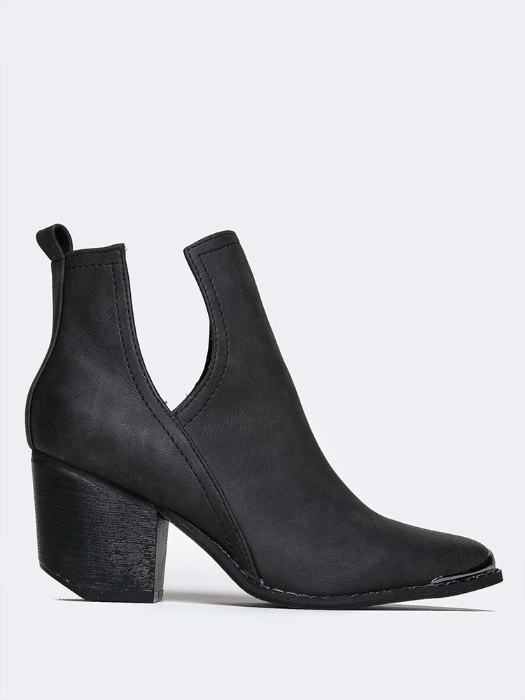 Side Cutout Metal Tip Ankle Boot